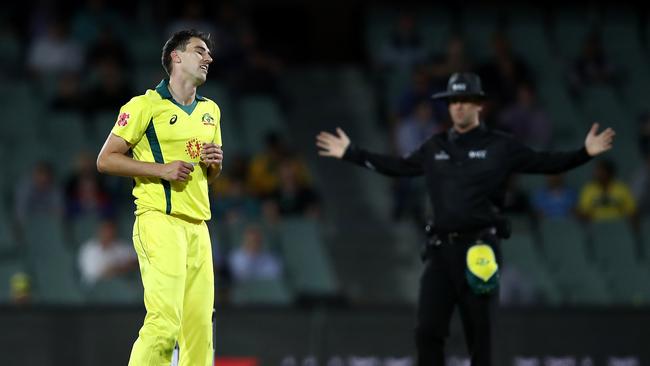 Pat Cummins of Australia bowls a wide during game two of the Gillette One Day International series between Australia and South Africa at Adelaide Oval. Picture: Getty Images