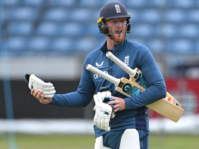 LEEDS, ENGLAND - JULY 05: England captain Ben Stokes heads with his bats to the nets during England nets ahead of the Third LV= Ashes Test Match at Headingley on July 05, 2023 in Leeds, England. (Photo by Stu Forster/Getty Images)