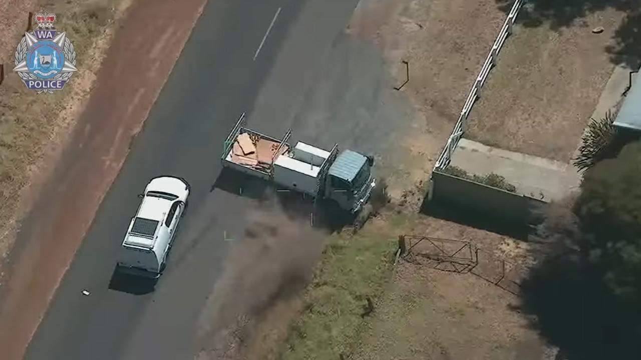 The man allegedly ditch the ute for a Izuzu truck before police performed a pit manoeuvre. Picture: WA Police