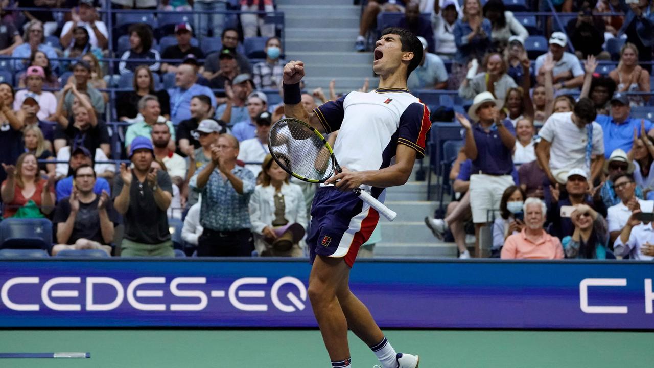 Spain's Carlos Alcaraz celebrates winning the third set during his third-round win. Photo: AFP