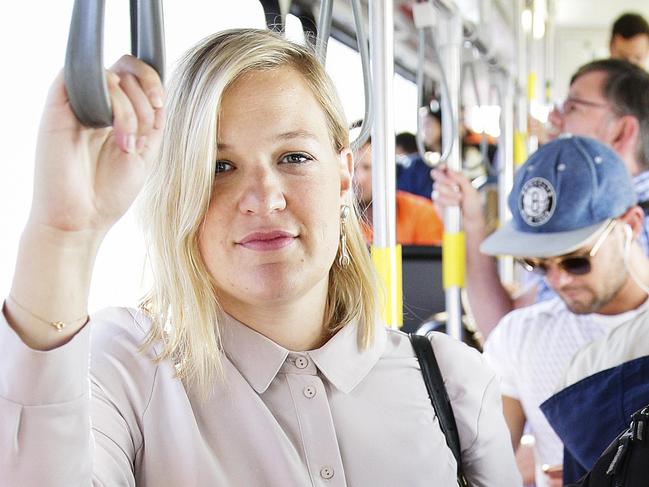 Journalist Karlie Rutherford on the 373 Coogee bus  today. (see story Karlie Rutherford)Picture: Justin Lloyd