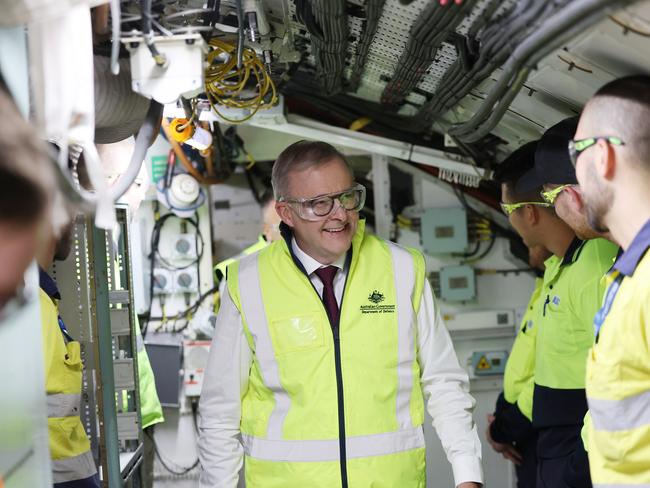 ADELAIDE, AUSTRALIA - NewsWire Photos April 3 2023: Australian Prime Minister Anthony Albanese tours the Collins Class Submarine at the Osborne Naval Shipyard in Adelaide. NCA NewsWire / David Mariuz