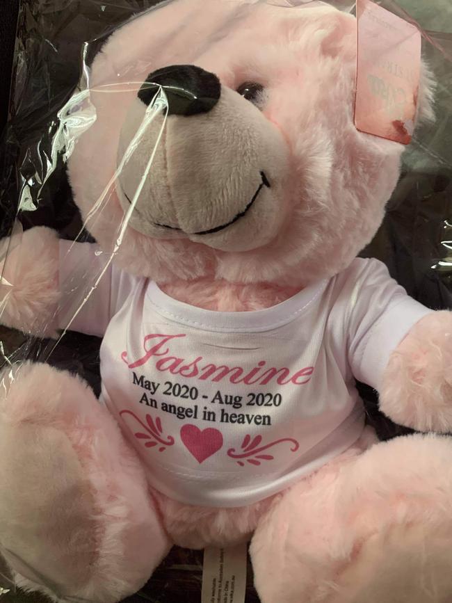 A bear for baby Jasmine who was shaken to death in August 2020. Tre James Rudolph was jailed for her manslaughter. Supplied