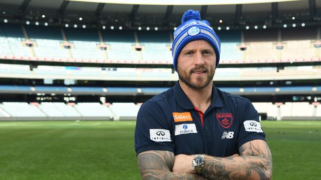 Nathan Jones is nearing Melbourne’s club games record. Picture: AAP/James Ross