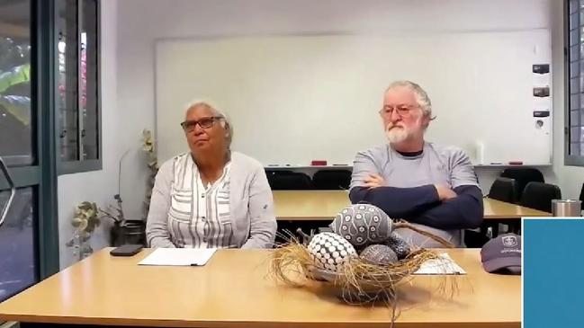 Geoff Davis and Marmingee Hand appearing before the Disability Royal Commission from Fitzroy Crossing. Picture: Disability Royal Commission