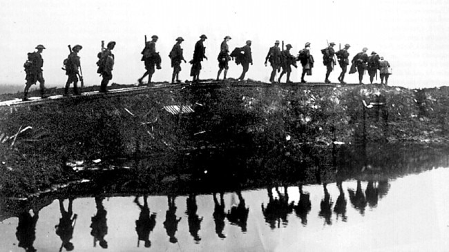 First Australian Division on the march north of the river Somme before the third battle of Ypres in World War I. Picture: Supplied