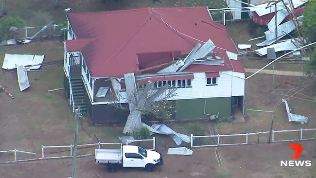 A Winya home was damaged during a storm that swept through the Somerset region, west of Brisbane. Picture: 7 News Brisbane