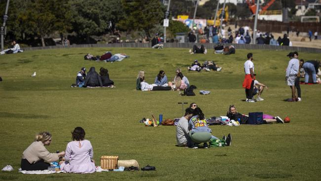 Ten fully vaccinated people can gather outdoors in Melbourne when Victoria hits the 70 per cent fully jabbed target. Picture: Paul Jeffers