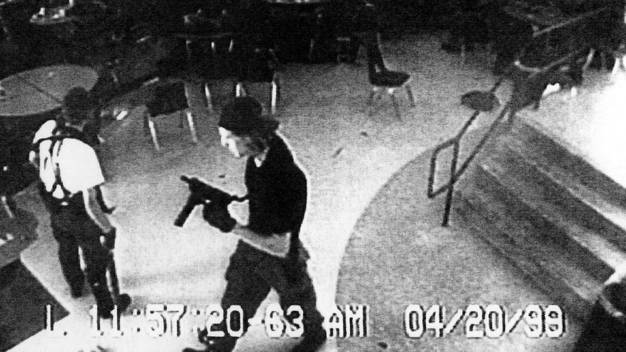 Eric Harris (left) and Dylan Klebold (right) are shown in a still photo taken from a videotape made by a cafeteria surveillance camera during the April 20, 1999 shooting rampage at Columbine High School in Littleton, Colorado. Picture: AP.