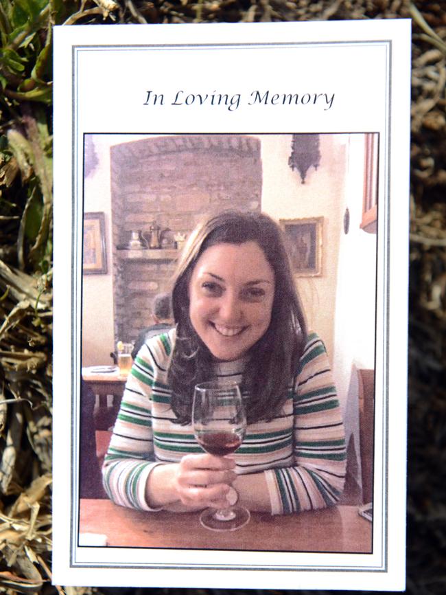 Kirsty Boden’s memorial card. Picture: AAP/Brenton Edwards