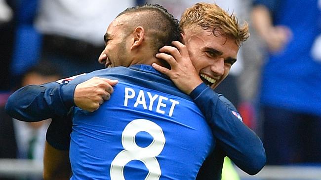France forwards Dimitri Payet and Antoine Griezmann.