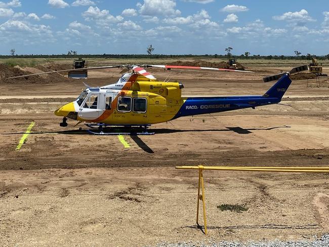 The RACQ CQ Rescue helicopter at Olive Downs. Picture: RACQ CQ Rescue