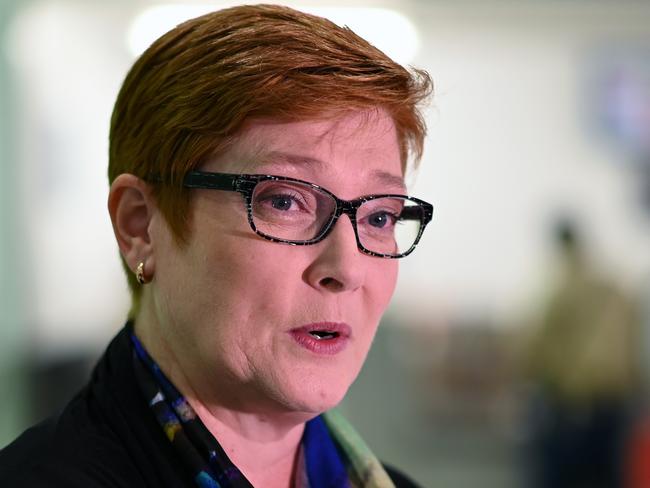 Foreign Minister Marise Payne gave a careful response when asked what she made of the footage purporting to show Wang pleading guilty to fraud charges in 2016. Picture: AAP