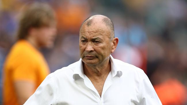 SAINT-ETIENNE, FRANCE – SEPTEMBER 17: Head Coach, Eddie Jones looks on during the Rugby World Cup France 2023 match between Australia and Fiji at Stade Geoffroy-Guichard on September 17, 2023 in Saint-Etienne, France. (Photo by Chris Hyde/Getty Images)