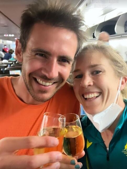 Commonwealth Gold Medalist Jess Stenson and husband Dylan enjoying a well-deserved glass of bubbles! Picture: Instagram