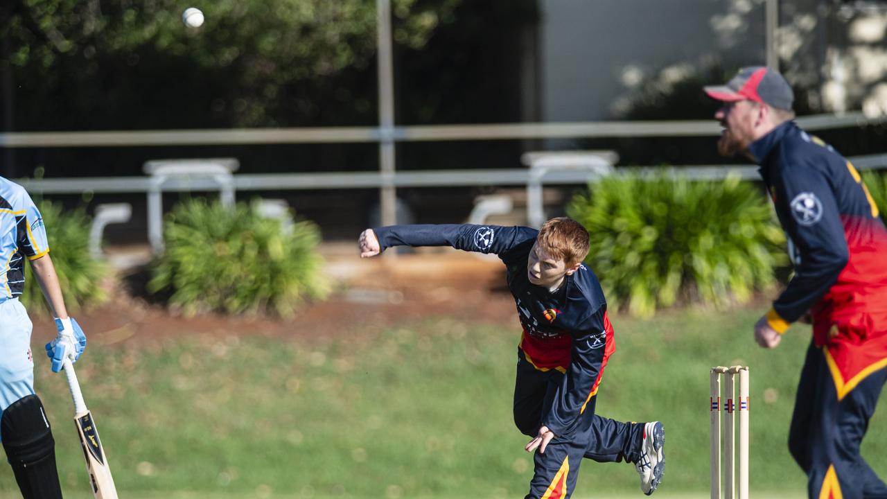 Jason Haynes bowls for Metropolitan-Easts White against Western Districts Warriors in round 3 B-grade One Day Toowoomba Cricket at Harristown State High School oval, Saturday, October 19, 2024. Picture: Kevin Farmer