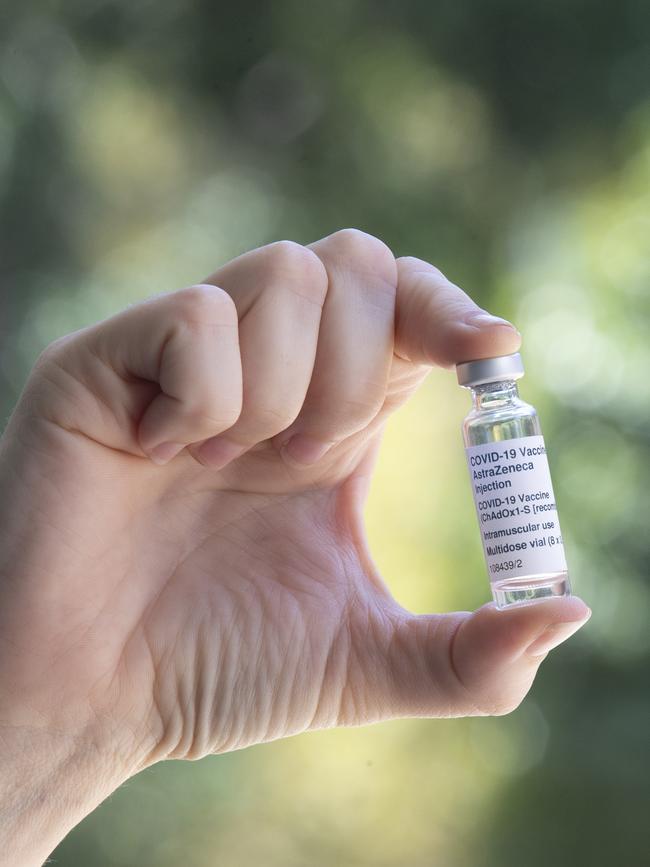 A vial of AstraZeneca COVID-19 vaccine is ready for use in Perth. Picture: Getty Images