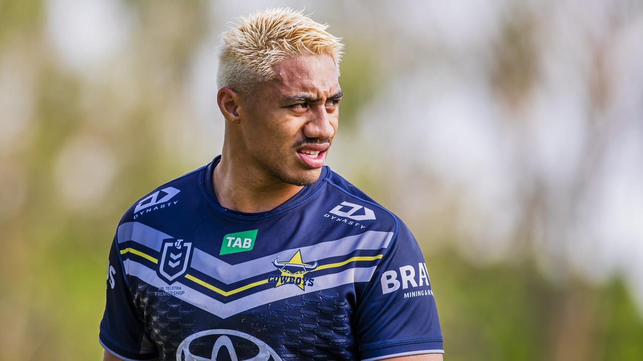 North Queensland Cowboys winger Murray Taulagi trains with his new look haircut during the 2024 NRL pre-season. Picture: Alix Sweeney / Cowboys Media