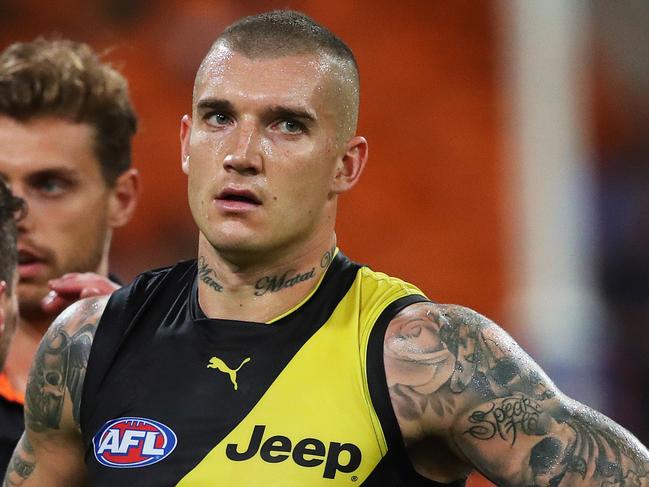 Richmond's Dustin Martin at full time during AFL match between the GWS Giants and Richmond Tigers at Giants Stadium. Picture. Phil Hillyard