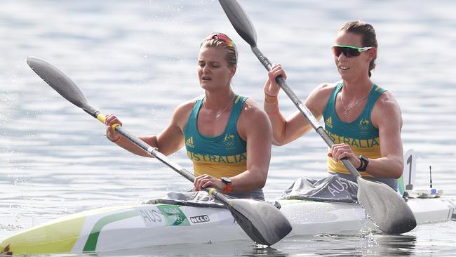 Australia's Alyssa Bull and Alyce Burnett after coming last in the women’s K2 500m final.