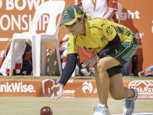 Tweed's Lynsey Clarke bowls for Australia during the 2023 World Bowl Championships. Picture: Paul A. Broben
