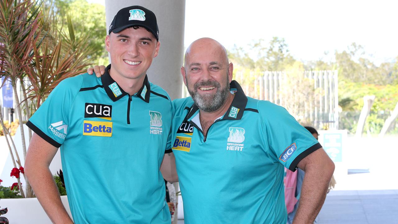 Tom Banton (left) with Heat coach Darren Lehmann. Banton has committed to the Heat for another two years. Picture: Mike Batterham