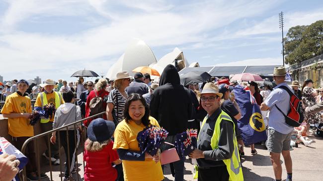 Royal fans have been queuing for hours see the King and Queen outside the Sydney Opera House. Picture: NewsWire / Damian Shaw