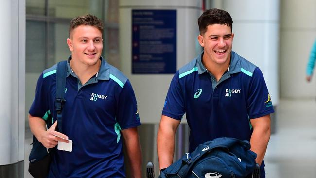 Joe Cotton (left) with fellow junior Wallaby Josh Nasser. Photo: Stuart Walmsley