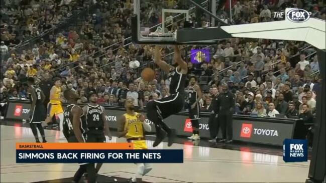 Los Angeles Lakers playing preseason game against Brooklyn Nets in