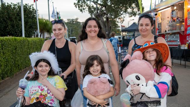 Family time at the Toowoomba Show, back from left; Tatjana Howell, Alicia Lanzafame, Theresa Healey and front from left; Jasmin, Kiana and Payton Lanzafame. Heritage Bank Toowoomba Royal Show. Thursday April 18th, 2024 Picture: Bev Lacey