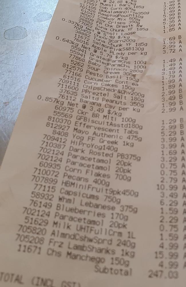 A typical weekly receipt from Aldi for Jason Murphy. Picture: Supplied