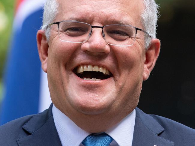 Scott Morrison in the garden of 10 Downing Street, after agreeing to the broad terms of a free trade deal between the UK and Australia.