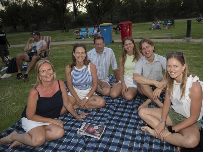 Fiona Gray, Johannah Gray, Chris Gray, Sophie Gray, Reuben Gray, Emily Gray getting in the festive spirit at the 2024 Mildura Christmas Carols. Picture: Noel Fisher