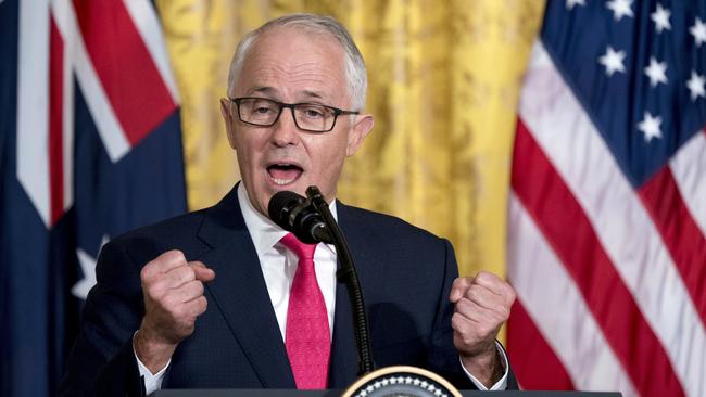 Australian Prime Minister Malcolm Turnbull speaks during a news conference with President Donald Trump. Picture: AP