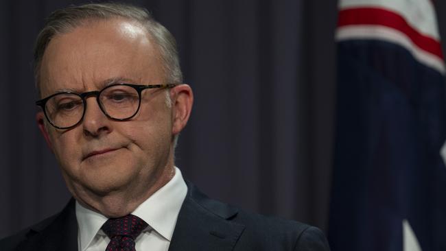 Anthony Albanese holds a press conference after the voice to parliament was defeated in the referendum at Parliament House.