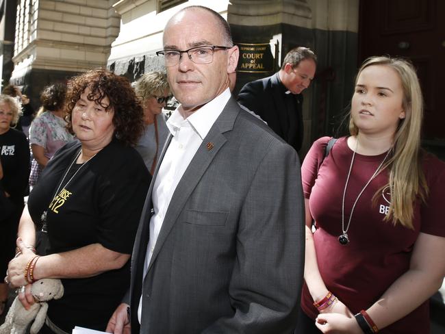 The family of Patrick Cronin outside the Court of Appeal: Parents Robyn and Matt Cronin and sister Emma. Picture: David Caird