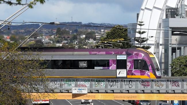 A V/Line train passing over Moorabool street Geelong. picture: Glenn Ferguson