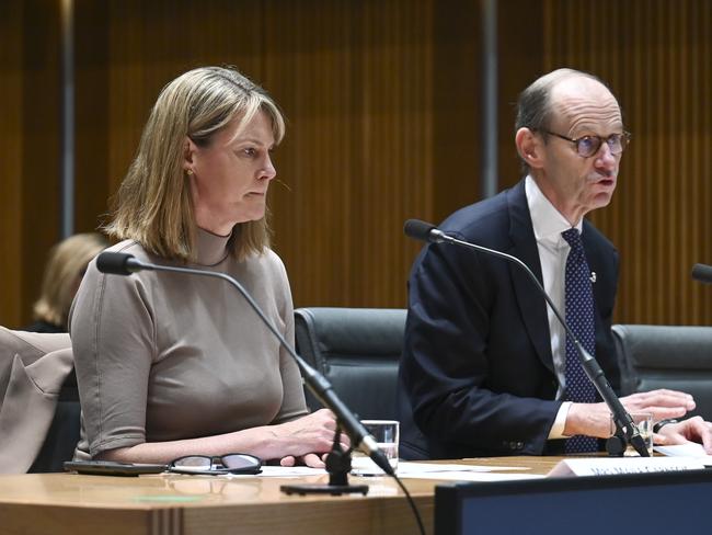 CANBERRA, Australia - NewsWire Photos - August 30, 2024: Australia and New Zealand Banking Group, Chief Executive Officer and Executive Director Shayne Elliott, and Group Executive, Australia Retail Maile Carnegie appear before the House Standing Committee on Economics at Parliament House in Canberra. Picture: NewsWire / Martin Ollman