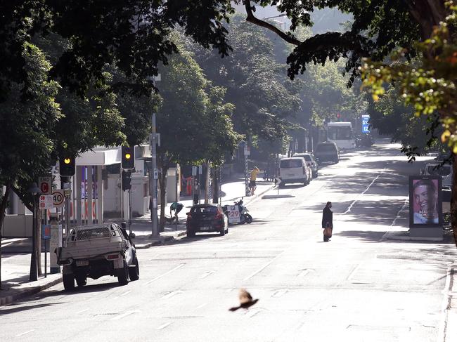 Brisbane is a ghost town as lockdown is extended until Sunday. Picture: NCA NewsWire / Jono Searle