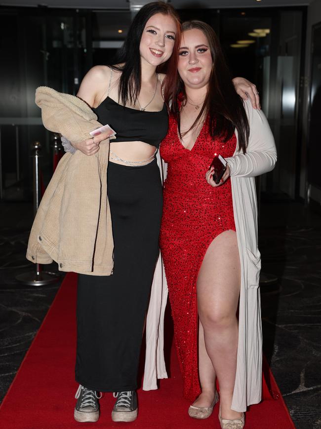 MELBOURNE, AUSTRALIA – JUNE 14 2024 Karla Fernando and Madi Geisler attends the Lowanna College Senior Formal 2024 at the Moe Racing Club Picture: Brendan Beckett