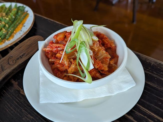 Steamed green beans and house-made kimchi at Launceston's Black Cow Bistro. Picture: Alex Treacy