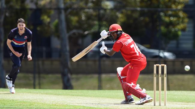 Ashley Chandrasinghe edges behind off Ben Roosenboom. Picture: Steve Tanner