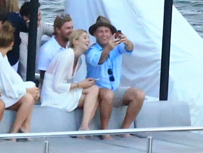 Karl Stefanovic with girlfriend Jasmine Yarbrough on Sydney Harbour. Picture: Adam Taylor