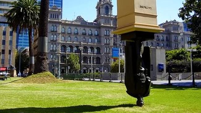 The unusual upside down monument at Melbourne's La Trobe University. Picture:...