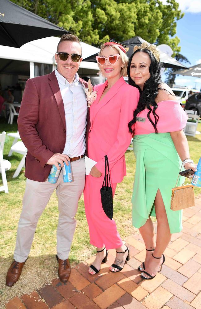 Michael Osborn, Tammy Osborn and Sarah Beadman at Weetwood race day, Clifford Park. Picture: Patrick Woods.