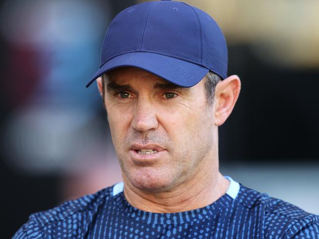 TOWNSVILLE, AUSTRALIA - JUNE 08: Blues coach Brad Fittler speaks to the media during a New South Wales Blues State of Origin training session at Queensland Country Bank Stadium on June 08, 2021 in Townsville, Australia. (Photo by Mark Kolbe/Getty Images)