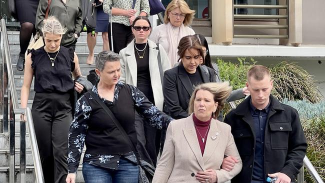 Family and friends of Libby Ruge leaving Wollongong Courthouse on Tuesday. Picture: Dylan Arvela