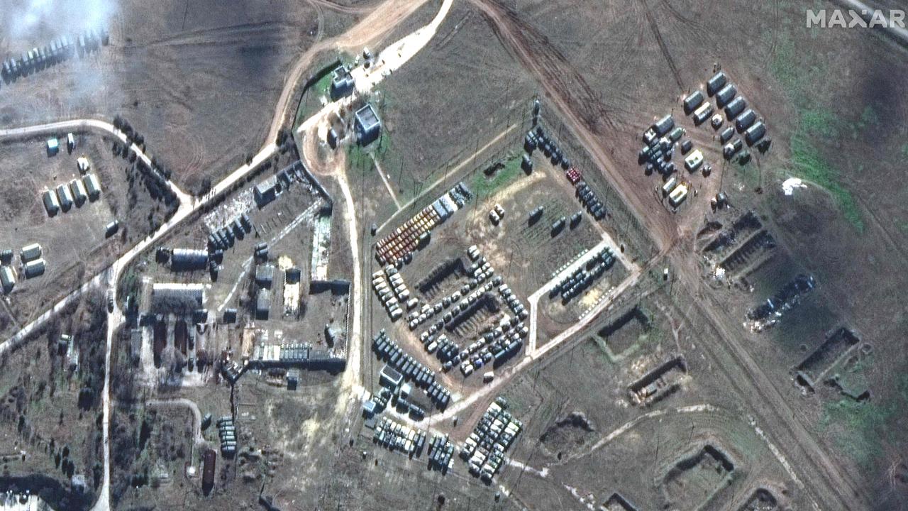 This satellite image released by Maxar Technologies shows equipment and new deployments at Novoozernoye in Crimea on February 9. Picture: Satellite image 2022 Maxar Technologies/AFP