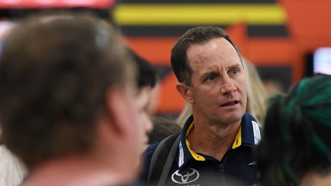 Calm Crows coach Don Pyke after arriving at Melbourne Airport on Thursday. Picture: AAP Image/James Ross
