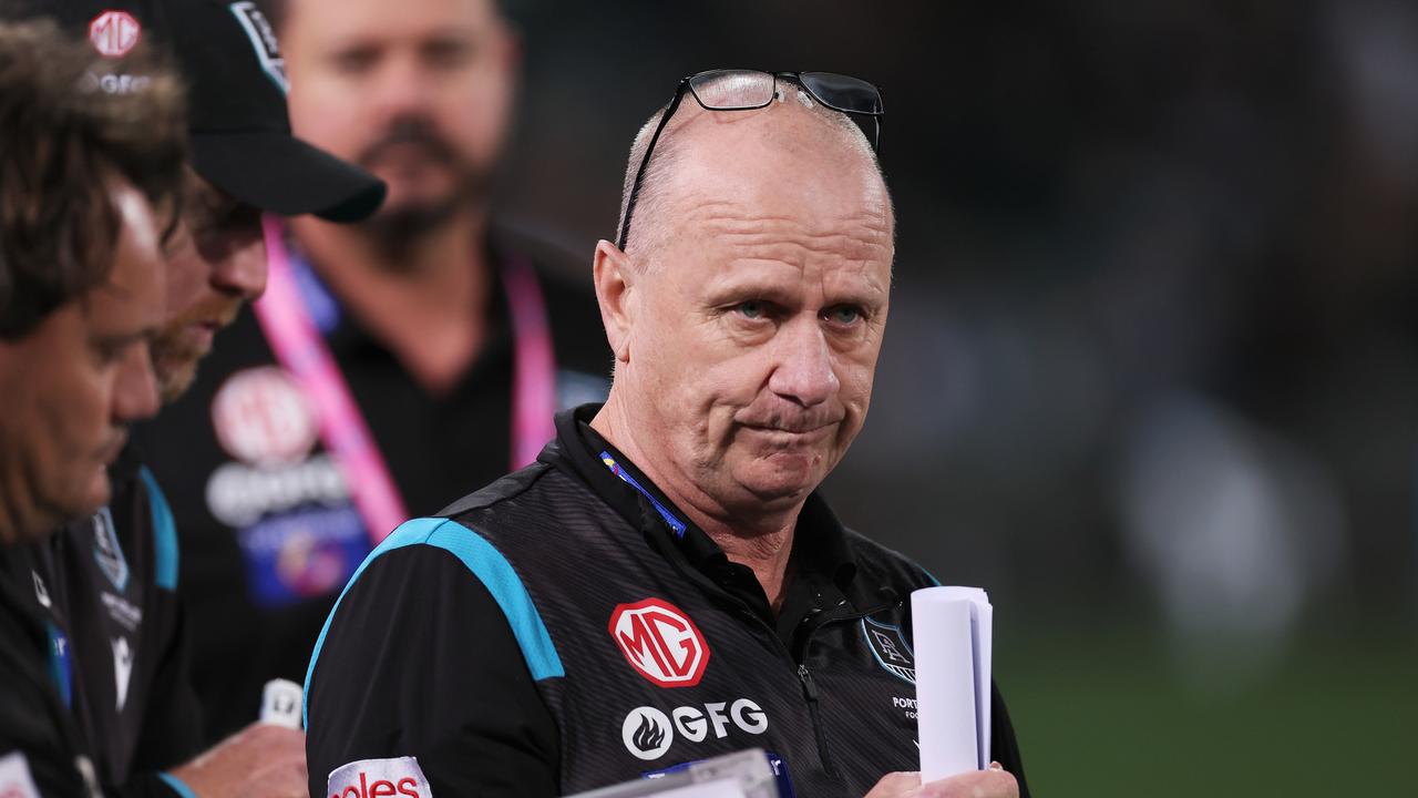 ADELAIDE, AUSTRALIA – SEPTEMBER 16: Ken Hinkley, Senior Coach of the Power during the 2023 AFL Second Semi Final match between the Port Adelaide Power and the GWS GIANTS at Adelaide Oval on September 16, 2023 in Adelaide, Australia. (Photo by James Elsby/AFL Photos via Getty Images)